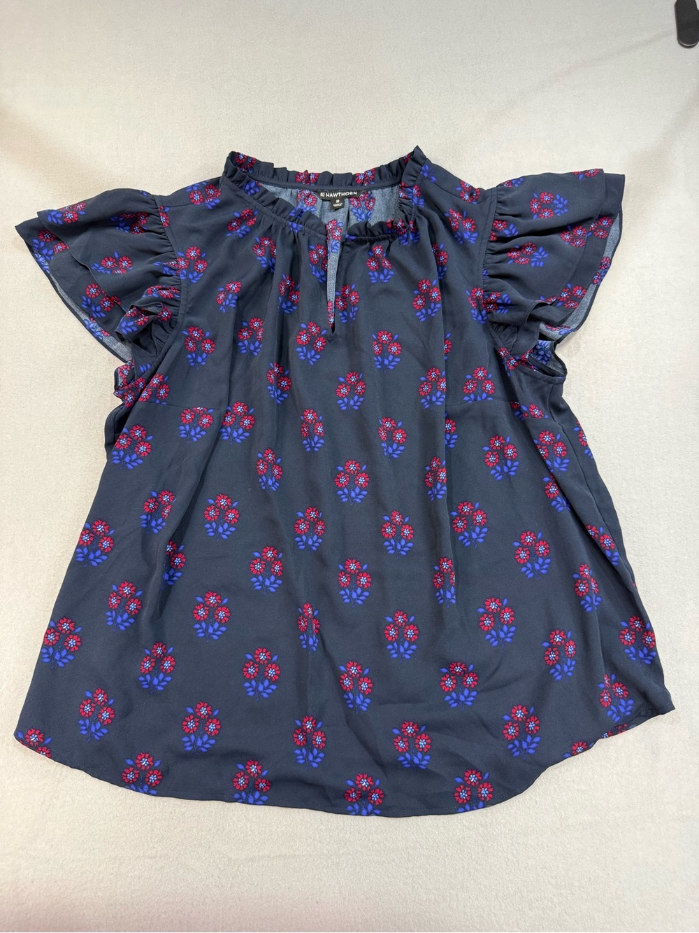 41 Hawthorn Navy Floral Ruffle Sleeve Blouse